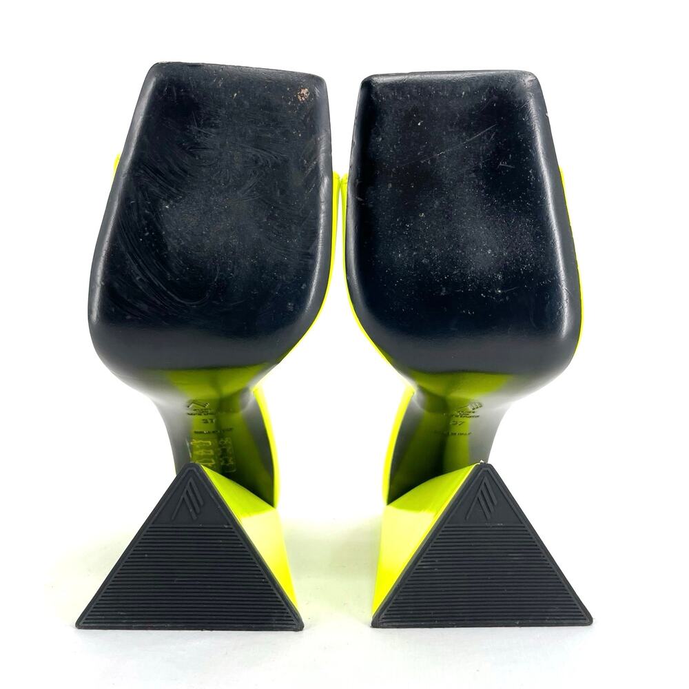 The Attico Devon Mules Neon Yellow Heel Square Toe Leather Party Shoe EU 37 US 7 - Picture 10 of 14